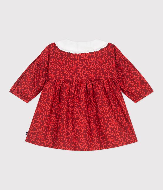 Robe bébé en coton manches longues imprimée et col brodé rouge AMARANTE/ TERKUIT
