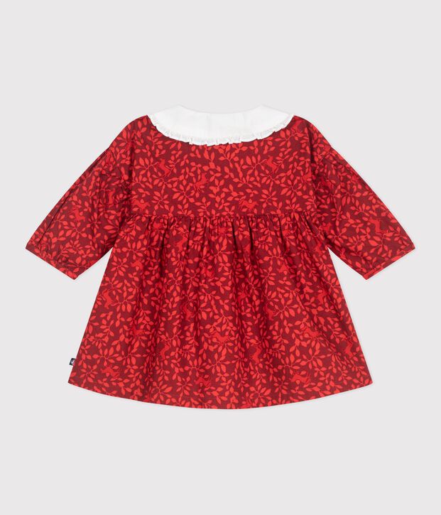 Robe b&eacute;b&eacute; en coton manches longues imprim&eacute;e et col brod&eacute; rouge/rouge