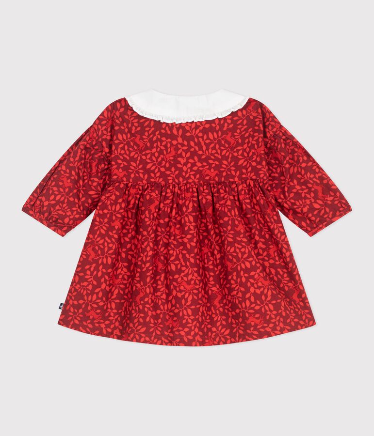 Robe b&eacute;b&eacute; en coton manches longues imprim&eacute;e et col brod&eacute; rouge AMARANTE/ TERKUIT