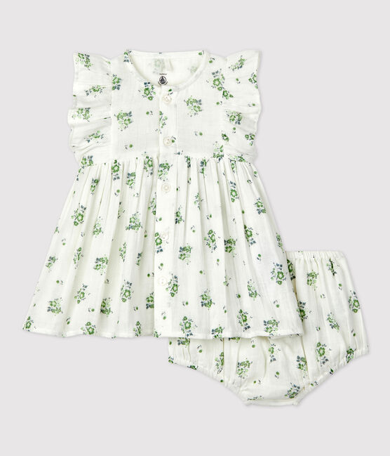 Robe avec bloomer imprimé fleuri en gaze de coton bio bébé blanc MARSHMALLOW/blanc MULTICO
