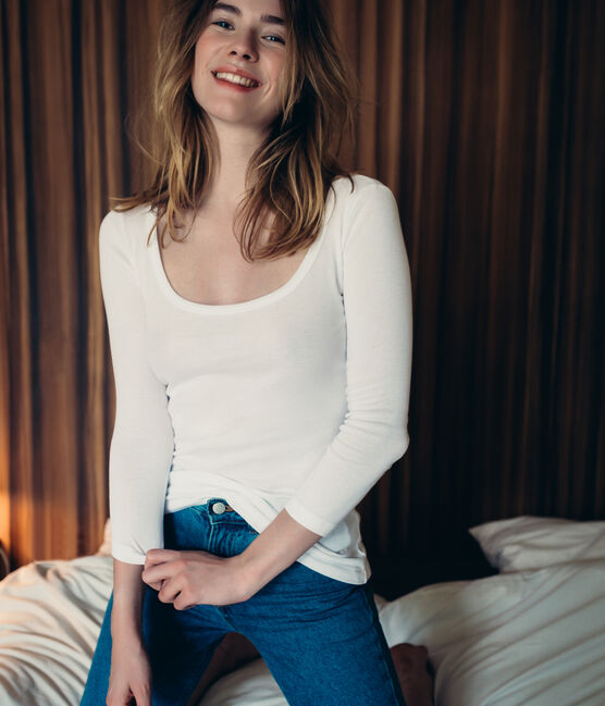 Tee-shirt manches 3/4 femme blanc ECUME