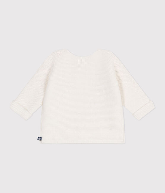 Cardigan bébé tricot point mousse en coton blanc MARSHMALLOW