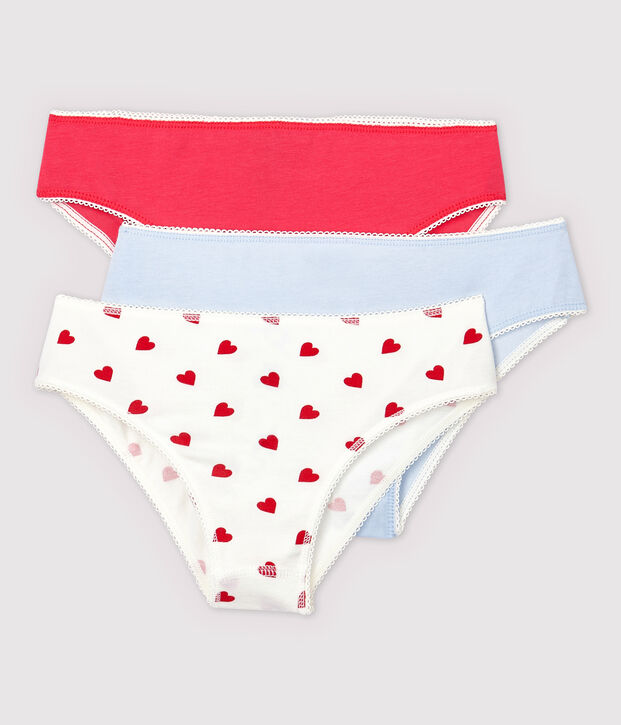 Lot de 3 culottes c&oelig;ur rouge fille en coton biologique  et elasthanne multicouleur