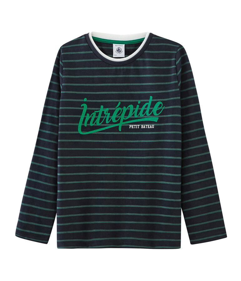 Tee-shirt manches longues enfant gar&ccedil;on bleu/vert