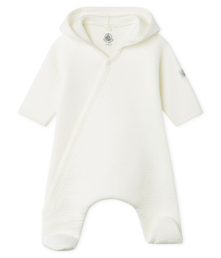 Combinaison longue b&eacute;b&eacute; en tubique matelass&eacute; blanc