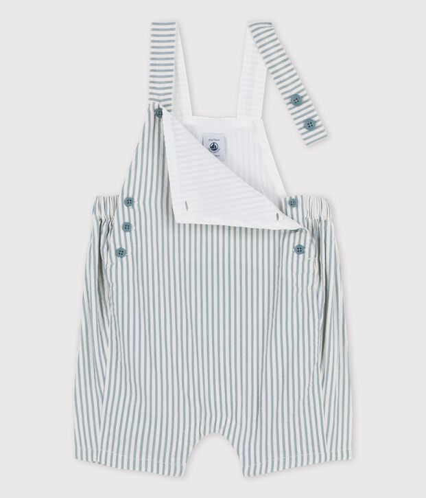 Salopette courte en seersucker b&eacute;b&eacute; vert/blanc