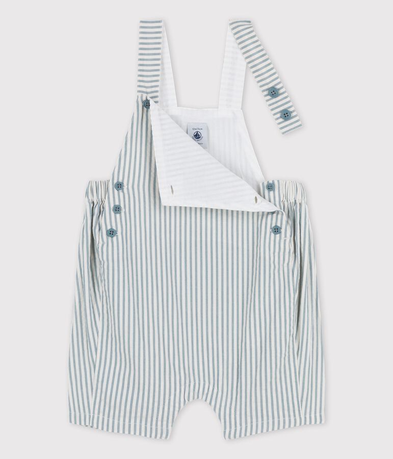 Salopette courte en seersucker b&eacute;b&eacute; vert/blanc