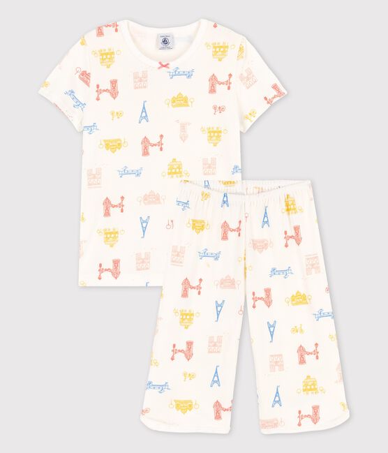 Pyjacourt Paris petite fille en coton blanc MARSHMALLOW/blanc MULTICO