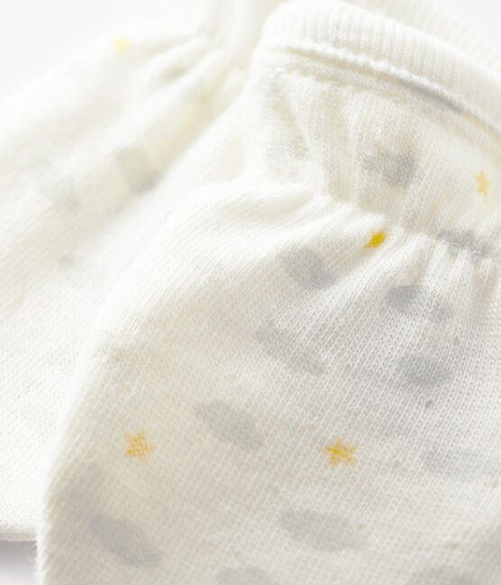 Moufles anti-griffures bébé en tubique en coton biologique blanc MARSHMALLOW/blanc MULTICO