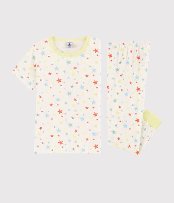 Pyjama étoiles colorées petit garçon en coton biologique blanc MARSHMALLOW/blanc MULTICO