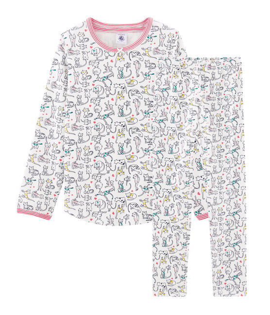 Pyjama petite fille en côte blanc MARSHMALLOW/blanc MULTICO