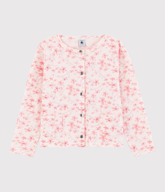 Cardigan en jersey piqué enfant fille rose FLEUR/blanc MULTICO