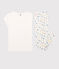 Pyjama sans manches fille en coton blanc MARSHMALLOW/blanc MULTICO