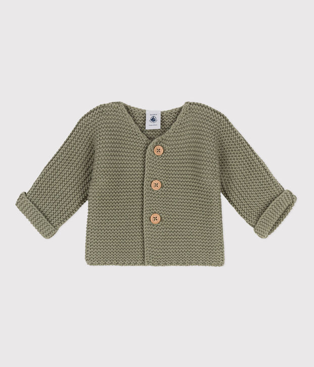 Cardigan b&eacute;b&eacute; tricot point mousse en coton vert