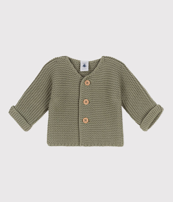 Cardigan bébé tricot point mousse en coton vert MARECAGE