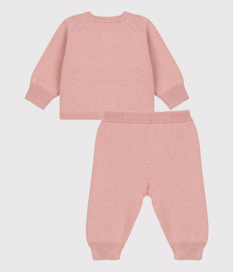 Ensemble 2 pi&egrave;ces b&eacute;b&eacute; en tricot laine et coton rose SALINE
