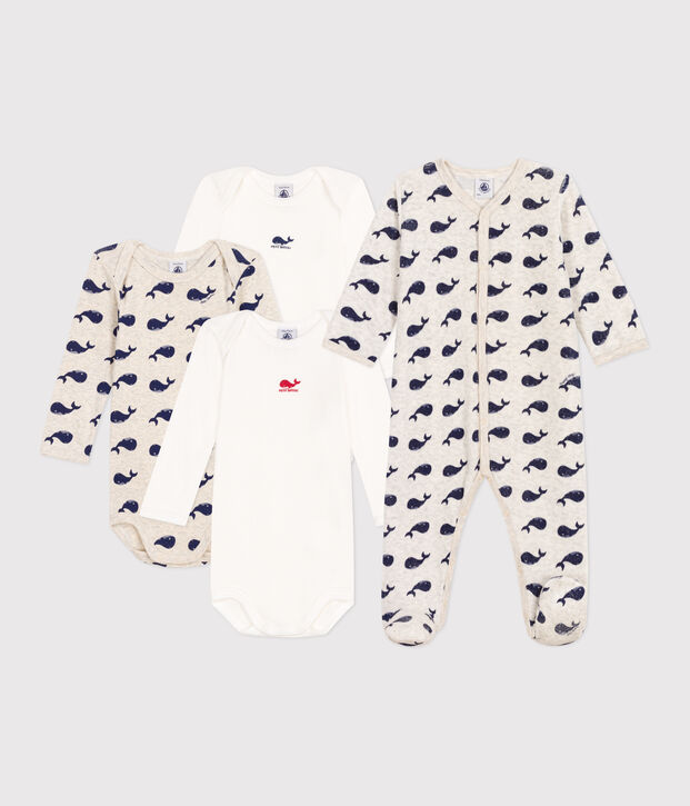 Lot de 1 pyjama b&eacute;b&eacute; et 3 bodies baleines multicouleur