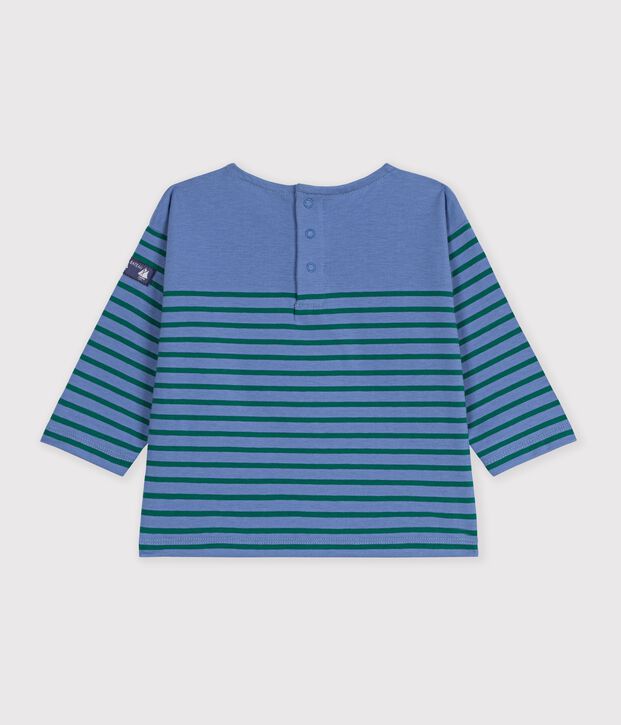 Tee-shirt b&eacute;b&eacute; en coton manches longues &agrave; rayures bleu/vert