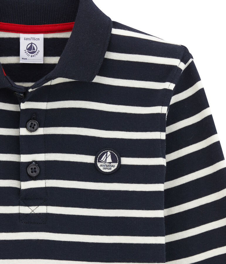 Polo manches longues enfant gar&ccedil;on bleu/blanc