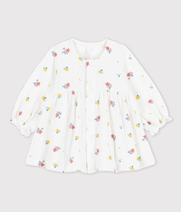 Robe imprim&eacute; fleuri en tubique bio b&eacute;b&eacute; blanc/multicouleur