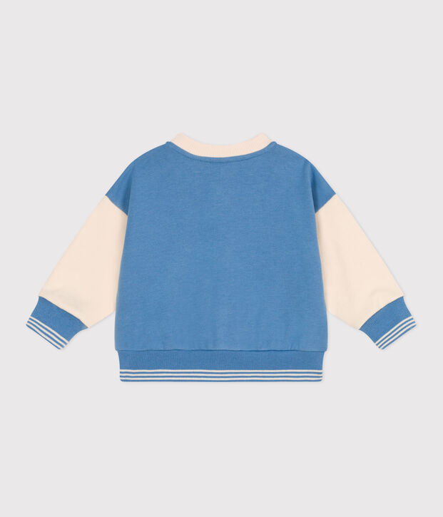 Veste teddy b&eacute;b&eacute; en coton colorblock bleu/&eacute;cru