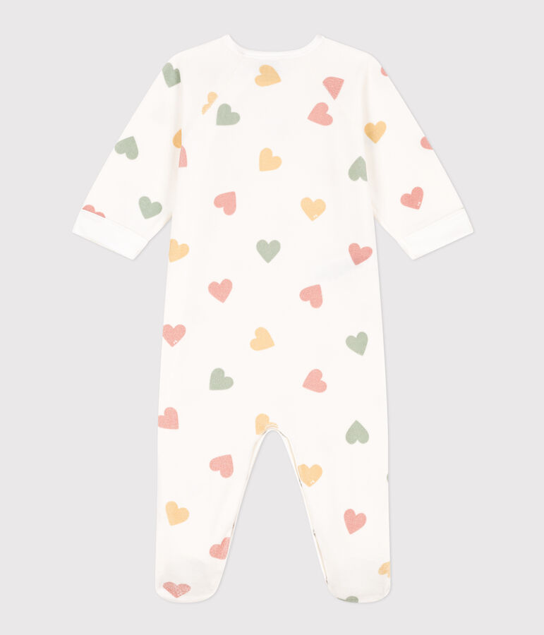 Pyjama coeurs multicolores en velours b&eacute;b&eacute; blanc MARSHMALLOW/blanc MULTICO