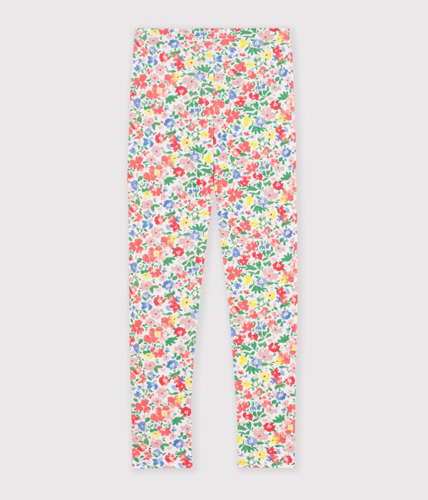 Legging enfant en coton &agrave; fleurs blanc/multicouleur