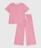 Pyjama enfant en coton manches courtes jambes larges à rayures rose PEONIA/ MARSHMALLOW