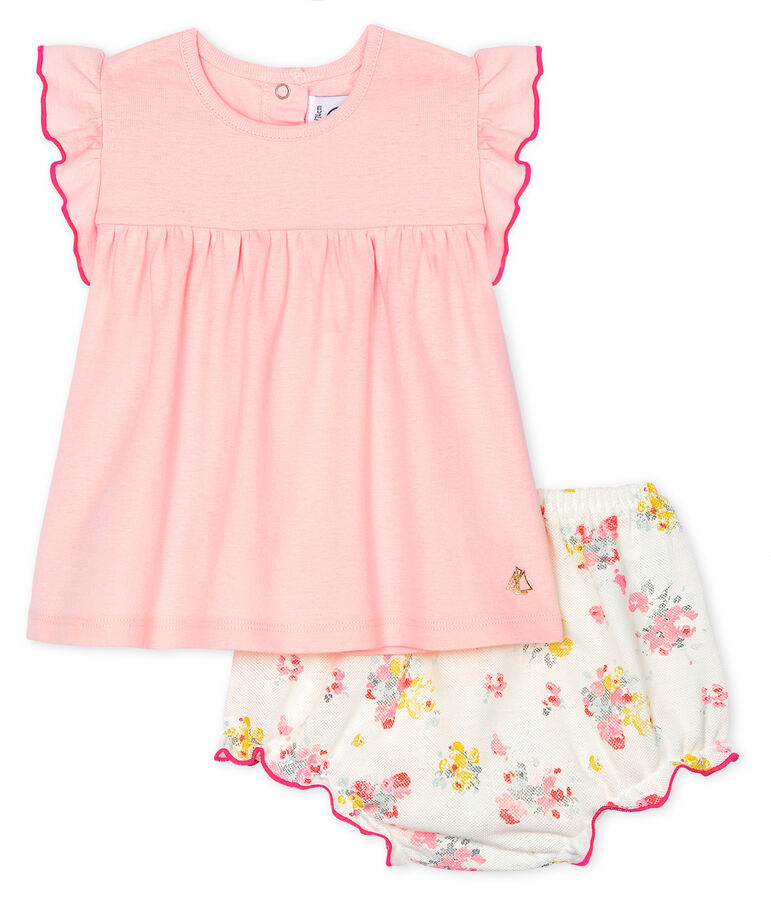 Ensemble deux pi&egrave;ces b&eacute;b&eacute; fille rose/multicouleur