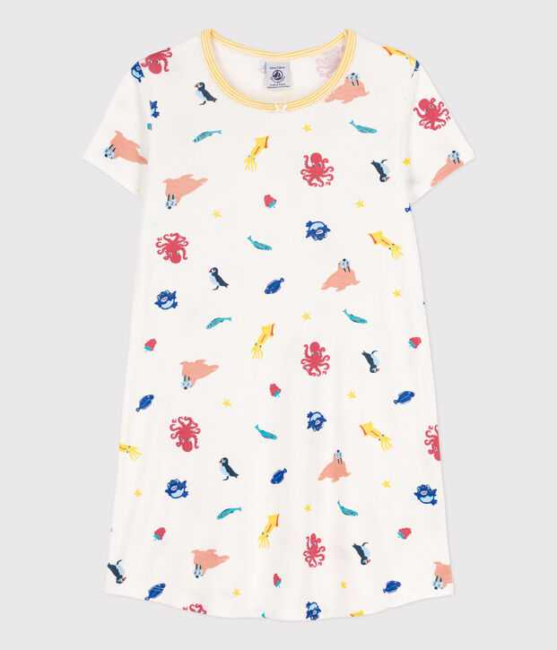 Chemise de nuit phosphorescente en coton petite fille blanc/multicouleur