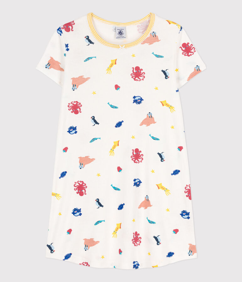 Chemise de nuit phosphorescente en coton petite fille blanc MARSHMALLOW/blanc MULTICO