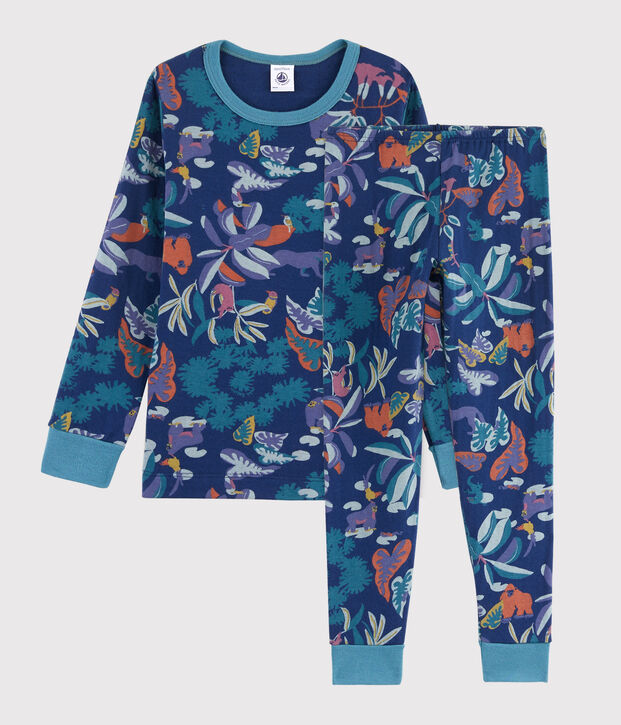 Pyjama imprim&eacute; jungle petit gar&ccedil;on en tubique bleu/multicouleur