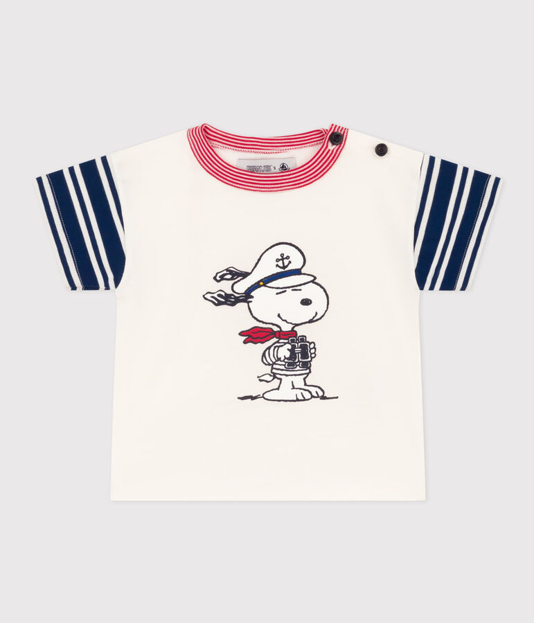 Tee-shirt Petit Bateau X Snoopy en jersey l&eacute;ger b&eacute;b&eacute; blanc MARSHMALLOW/blanc MULTICO