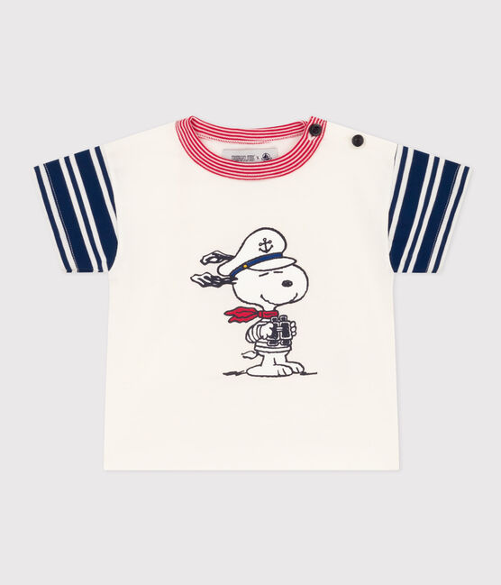Tee-shirt Petit Bateau X Snoopy en jersey léger bébé blanc MARSHMALLOW/blanc MULTICO
