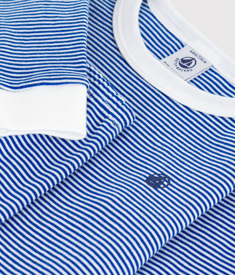 Pyjama enfant en coton jambes tr&egrave;s ajust&eacute;es &agrave; rayures bleu/blanc