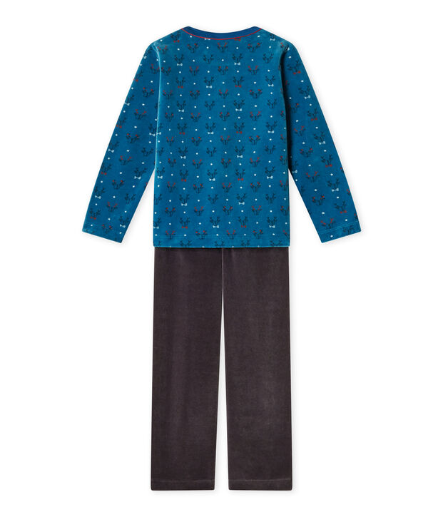 Pyjama gar&ccedil;on en bouclette velours gris/vert/multicouleur