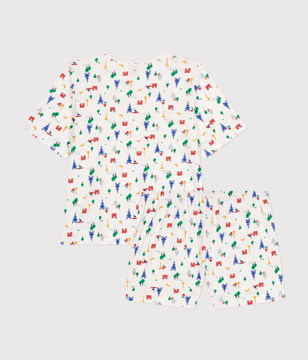 Pyjama short et tee-shirt en coton motif Paris femme blanc/bleu/multicouleur