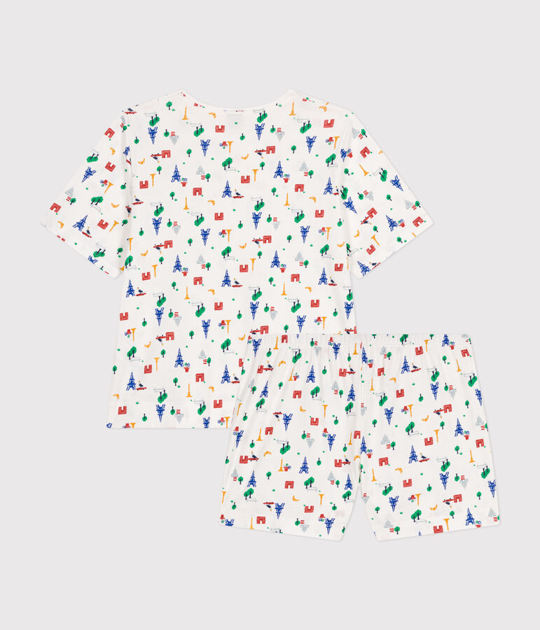 Pyjama short et tee-shirt en coton motif Paris femme blanc MARSHMALLOW/bleu MEDIEVAL/ MULTICO