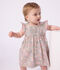 Robe b&eacute;b&eacute; en coton manches courtes et son bloomer imprim&eacute;s fleurs bleu/multicouleur