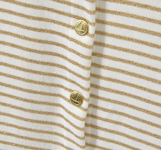 Cardigan fille rayé blanc MARSHMALLOW/marron EM DORE