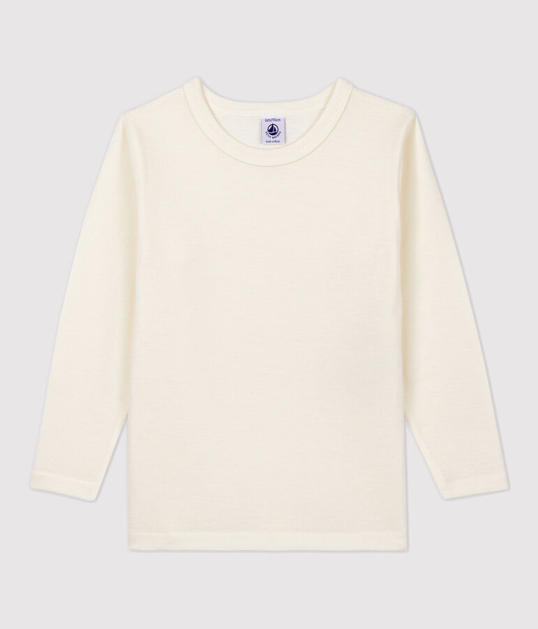 Tee-shirt manches longues enfant en laine et coton beige ECRU