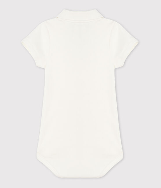 Body manches courtes bébé col polo en coton blanc MARSHMALLOW