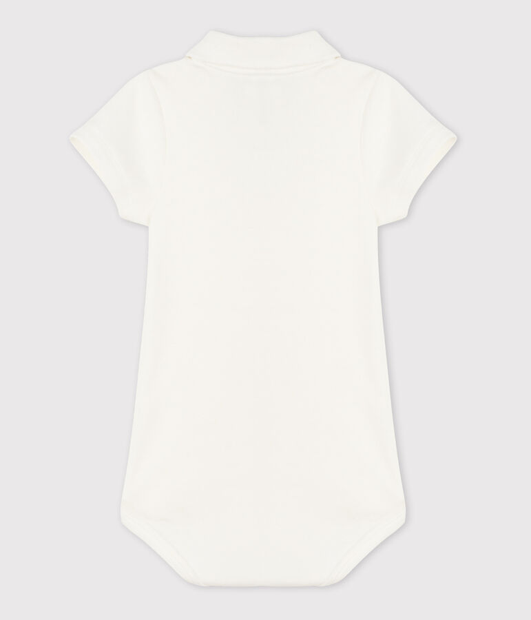 Body manches courtes b&eacute;b&eacute; col polo en coton blanc MARSHMALLOW