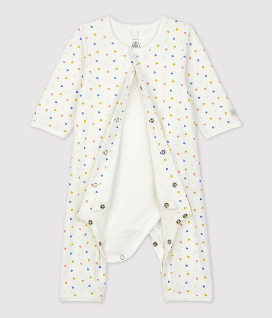 Bodyjama sans pieds  bébé en coton biologique blanc MARSHMALLOW/blanc MULTICO