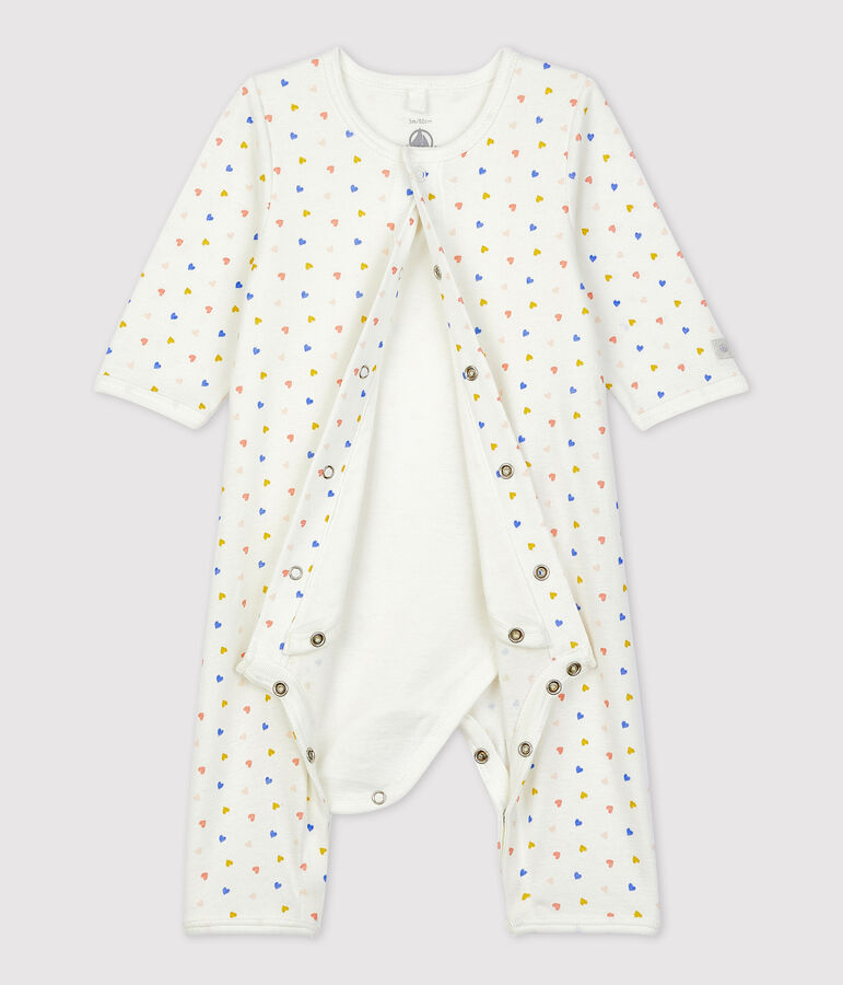 Bodyjama sans pieds  b&eacute;b&eacute; en coton biologique blanc MARSHMALLOW/blanc MULTICO