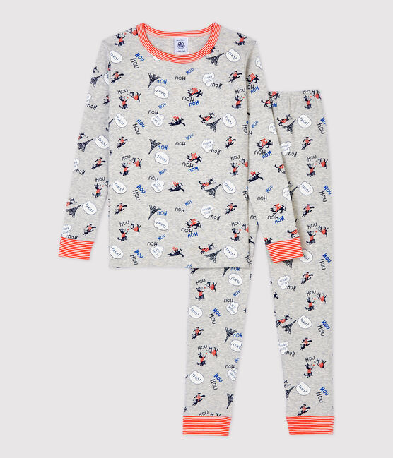 Pyjama snugfit imprimé Paris petit garçon en coton biologique gris BELUGA/blanc MULTICO