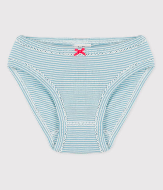 Culotte petite fille en coton bleu TIKI/blanc MARSHMALLOW