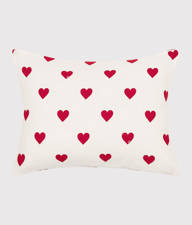Coussin c&oelig;ur rouge en popeline blanc/rouge