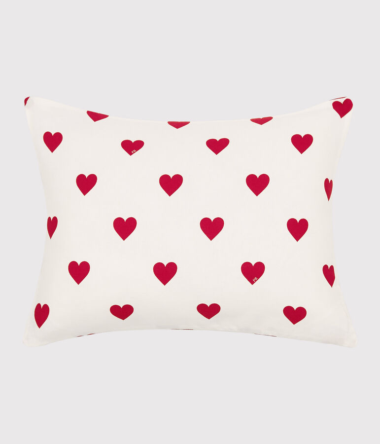 Coussin c&oelig;ur rouge en popeline blanc MARSHMALLOW/rouge TERKUIT