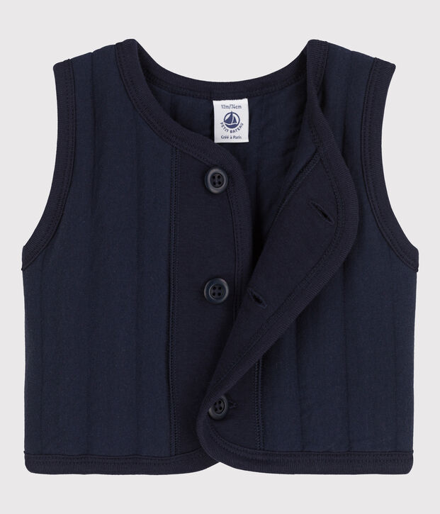Veste b&eacute;b&eacute; sans manche en tubique matelass&eacute; bleu marine